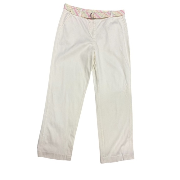 Duck Head White Cream Textured Cotton Pants w/ Belt - Size 12 - Picture 1 of 11